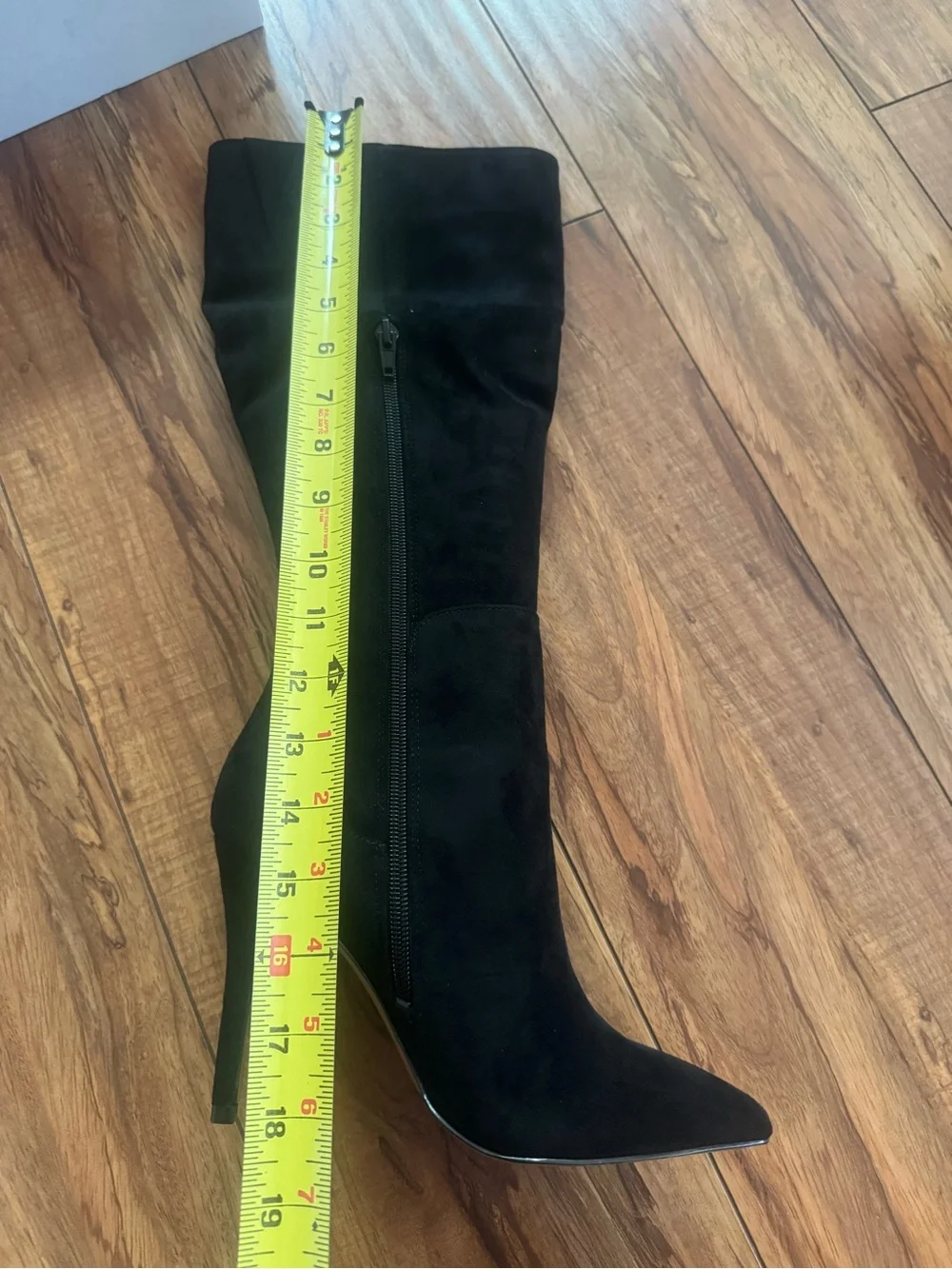New NIB Neiman Marcus black faux suede tall boots featuring a pointed toe Sz 6